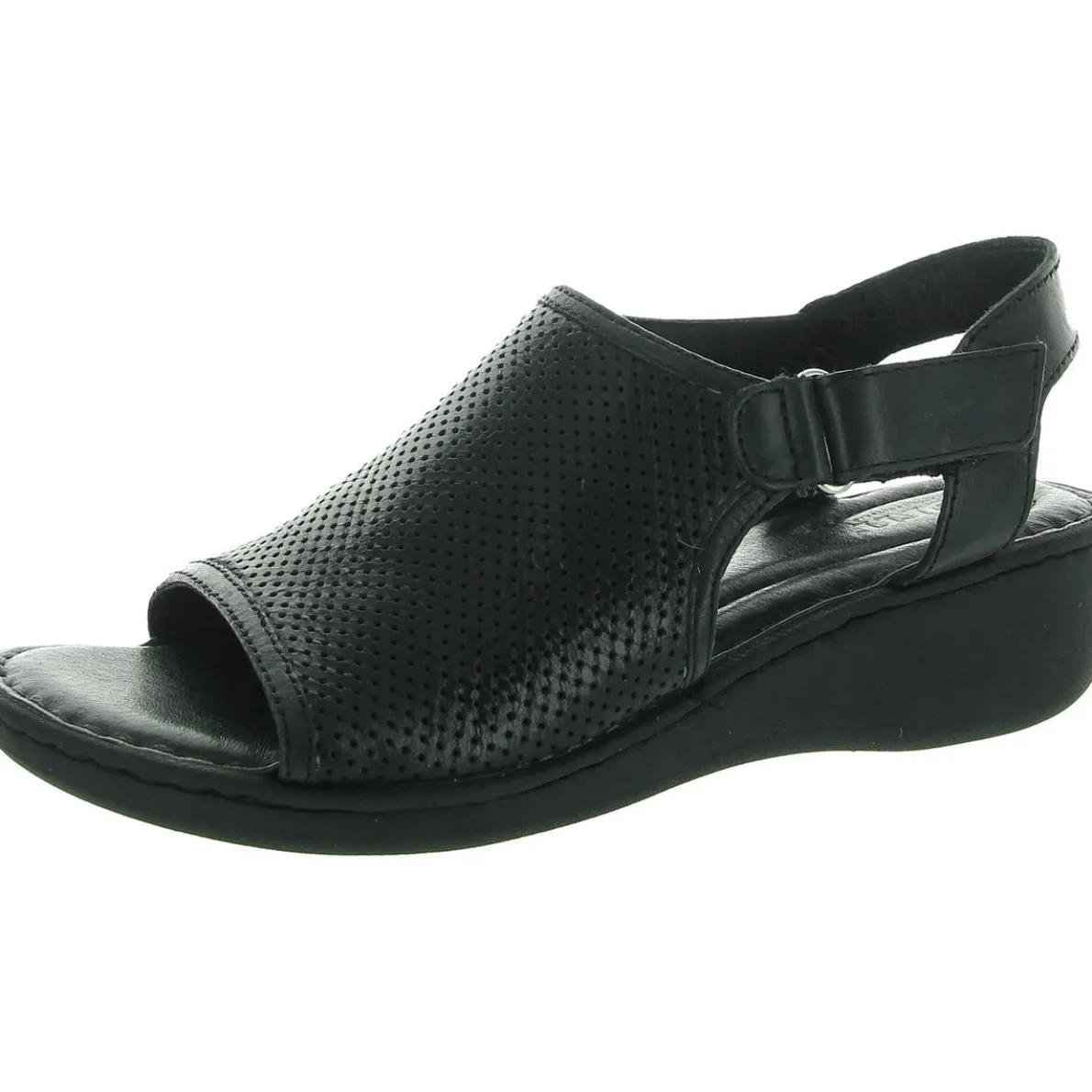 Perforated Leather Wedge Sandals