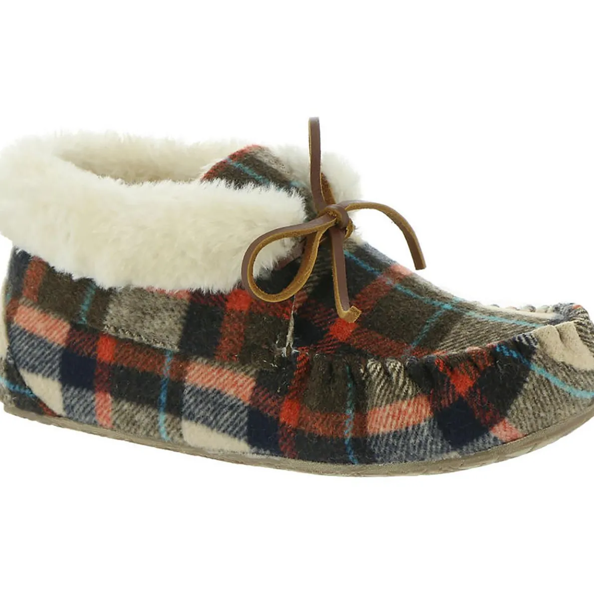Cabin Bootie Plaid Faux Fur Lined Moccasins