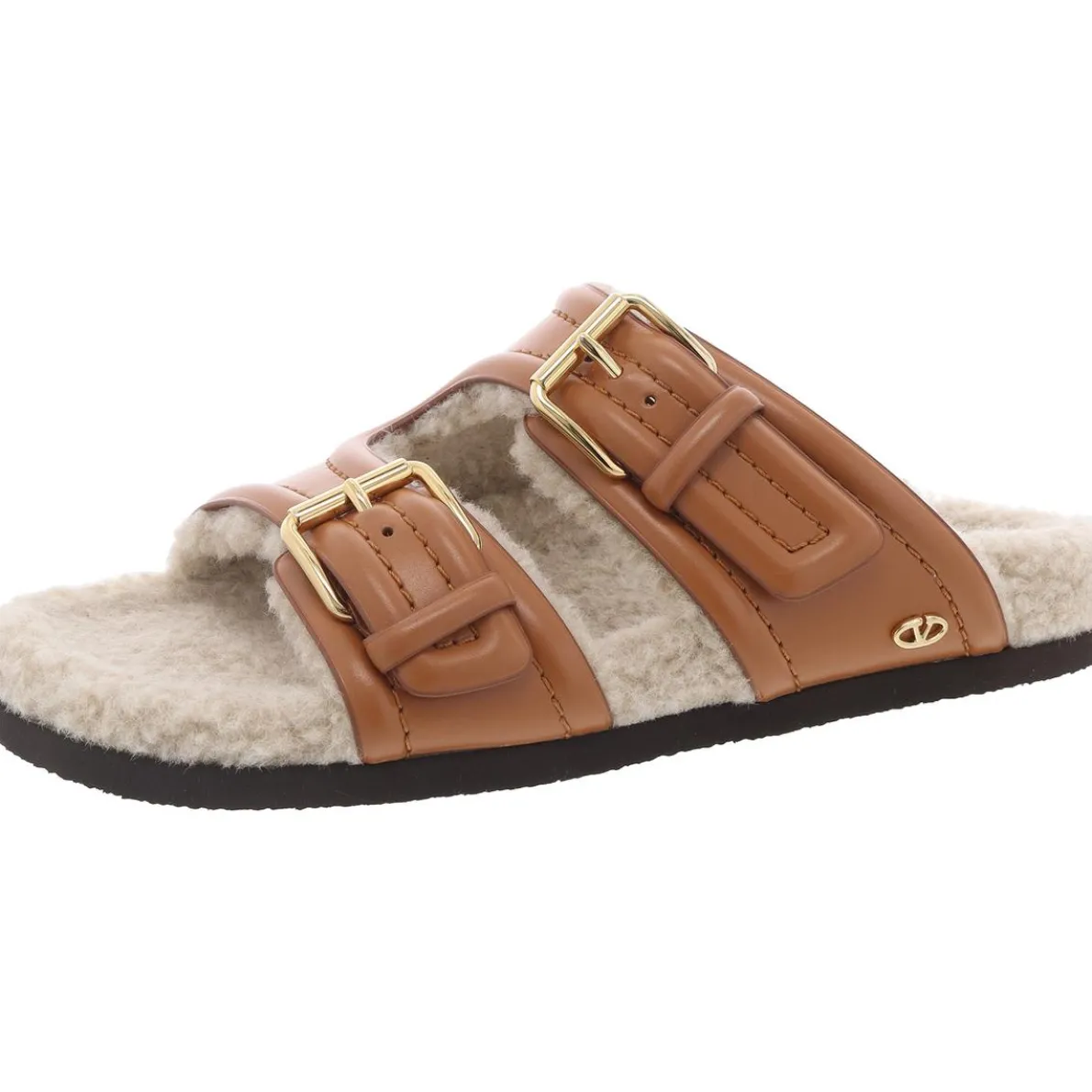 Buckle Leather Slide Sandals