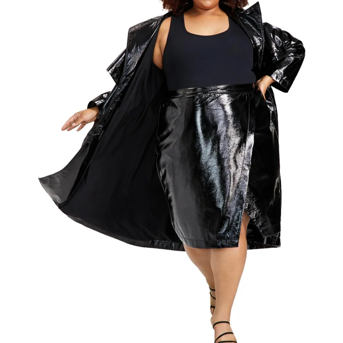 Plus Faux Leather Wrap A-Line Skirt