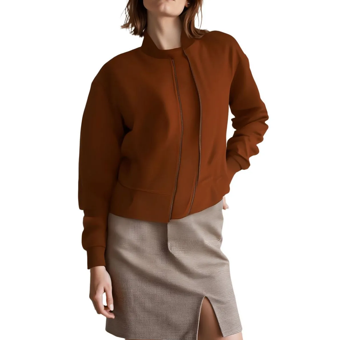 Ribbed Trim Bomber Jacket