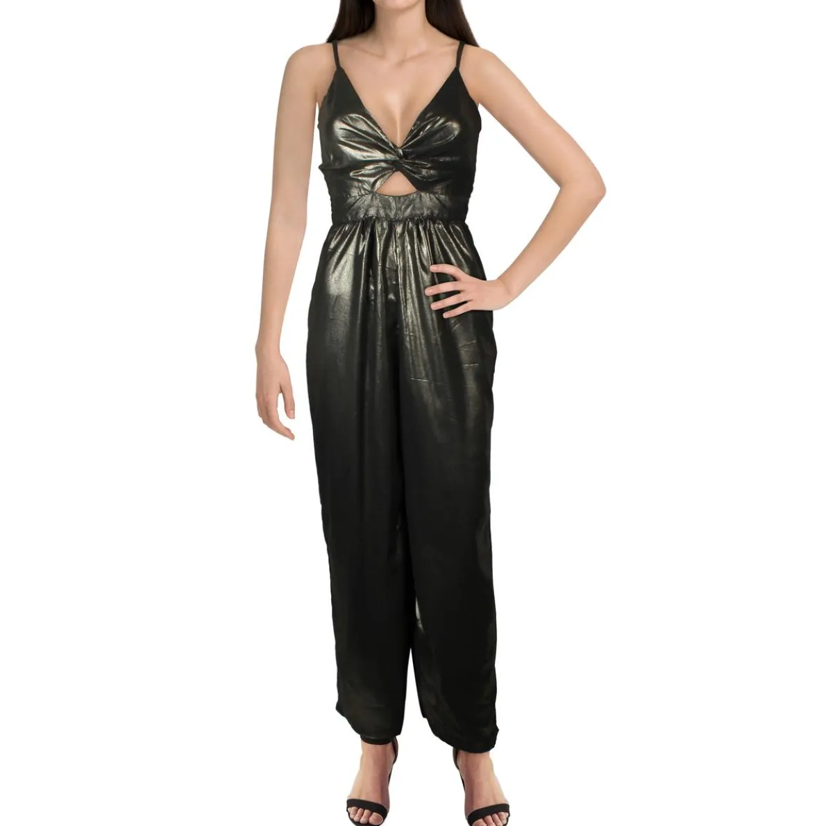 Metallic V Neck Jumpsuit