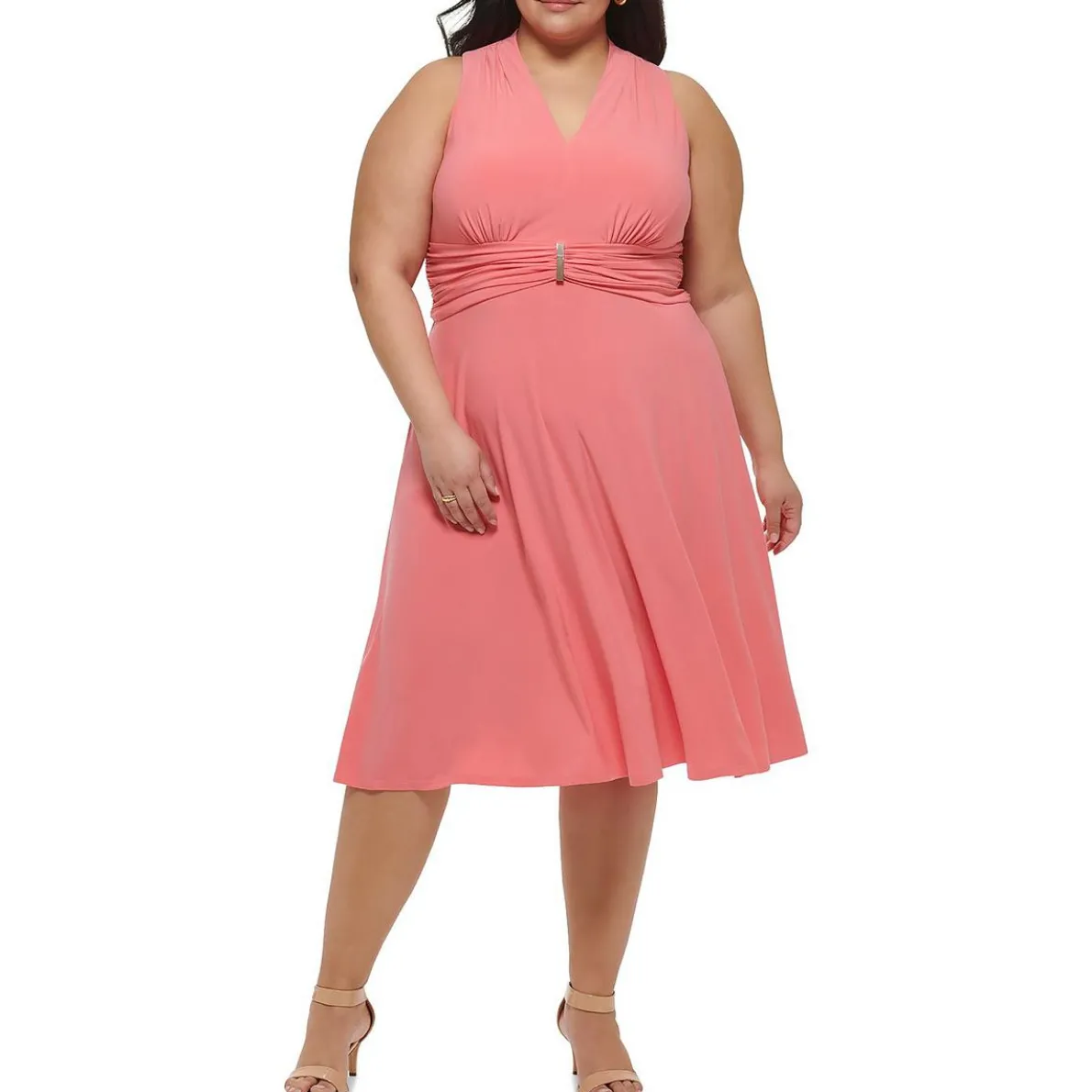 Plus V Neck Long Fit & Flare Dress