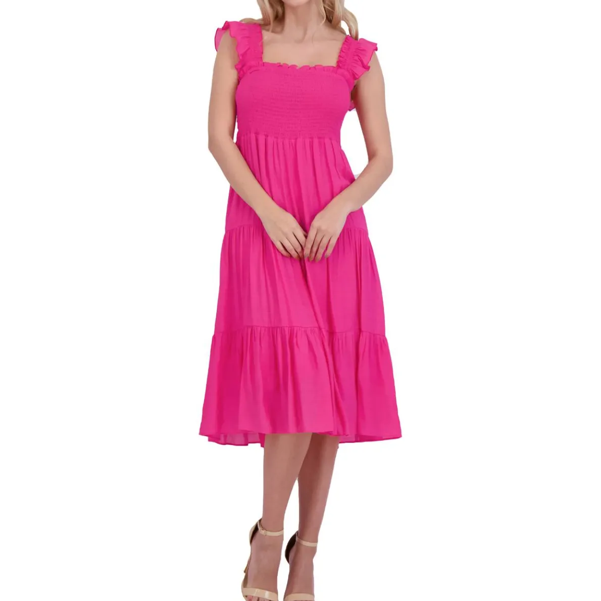 Textured Ruffle Sleeve Maxi Dress