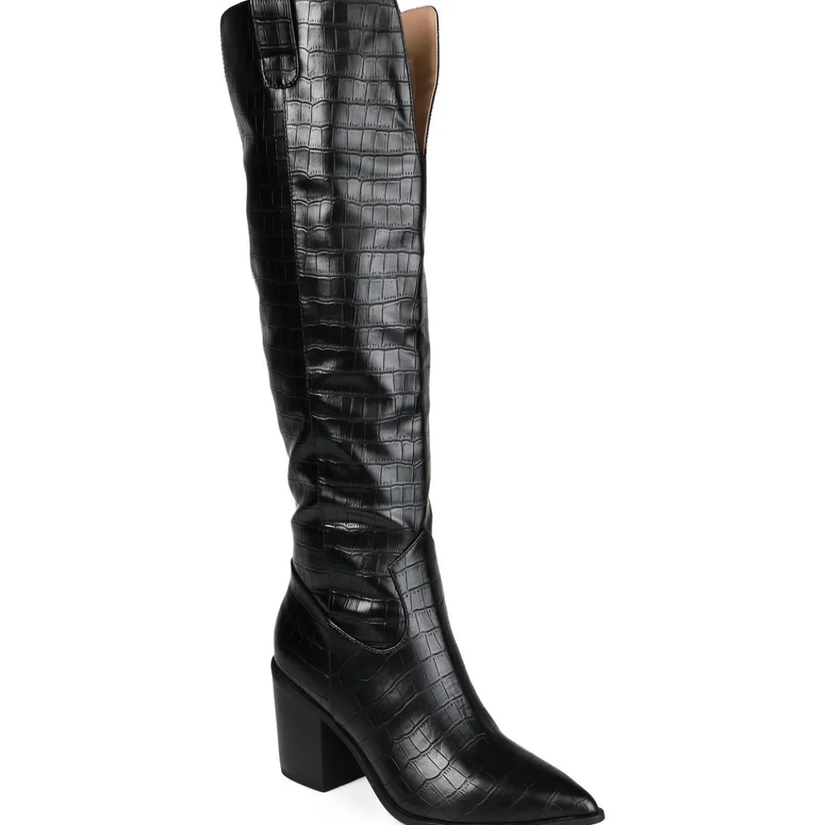 THERESE Snake Print Faux Leather Thigh-High Boots