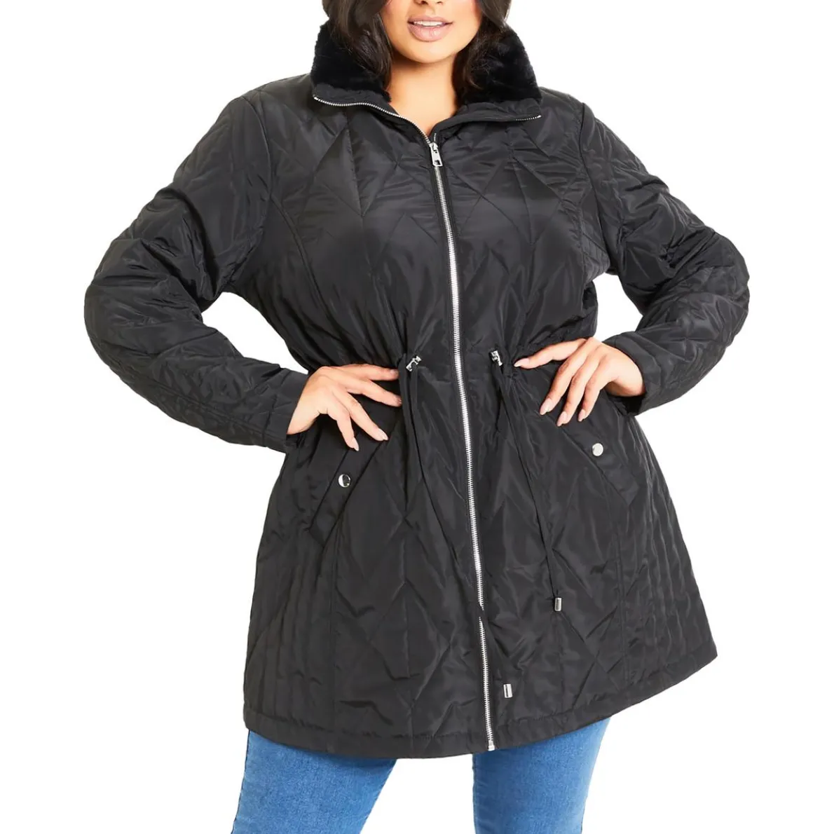 Faux Fur Trim Quilted Puffer Jacket