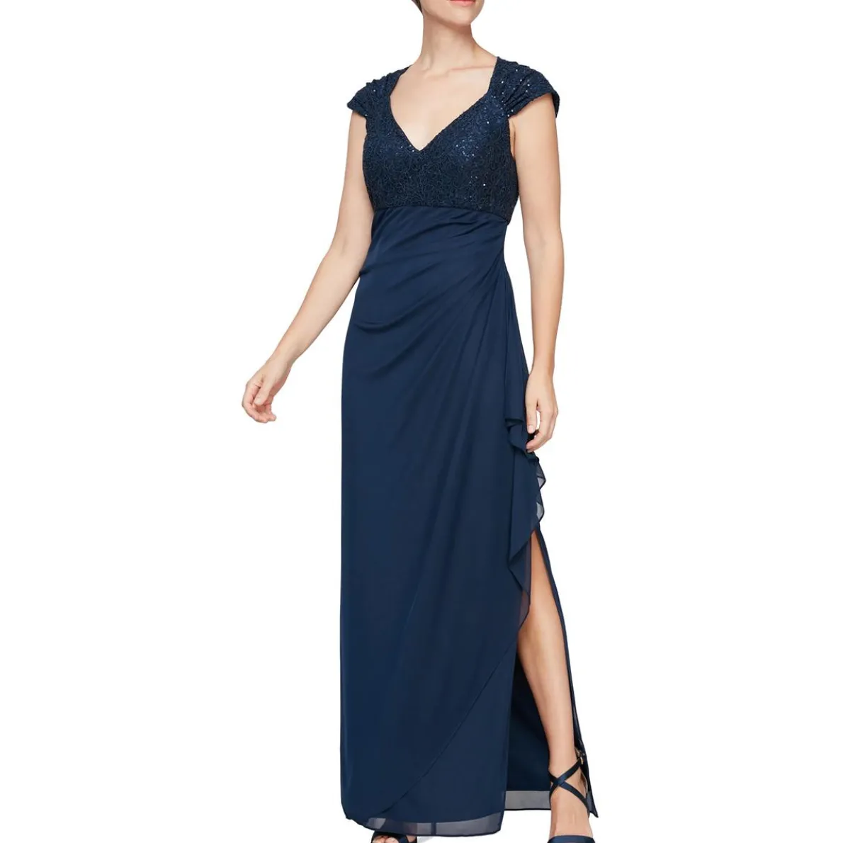 Lace Bodice Long Evening Dress
