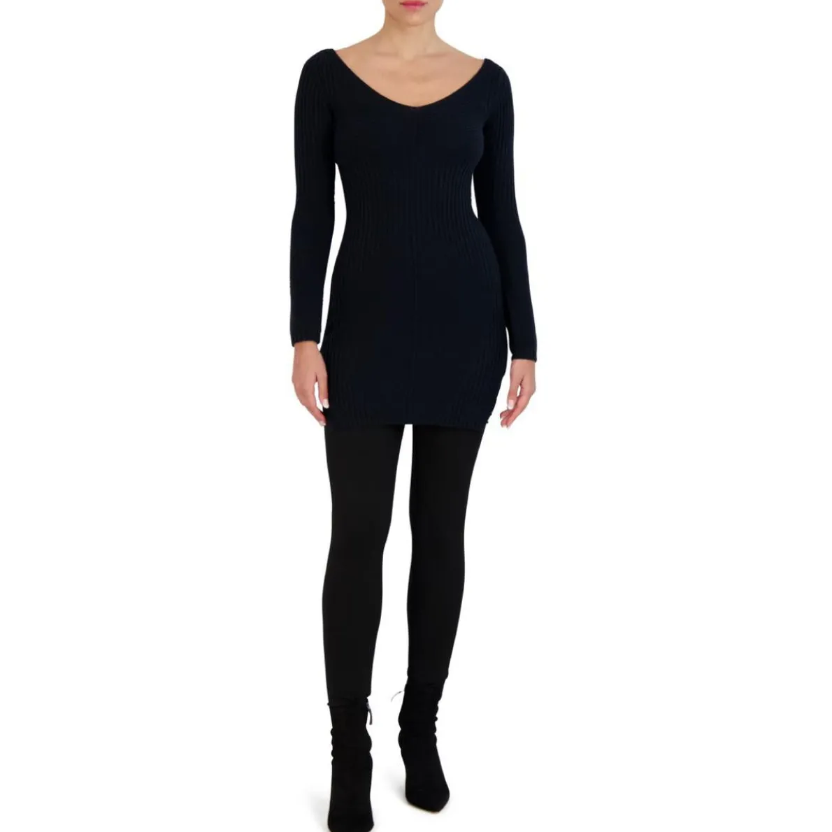 BCBG Max Azria Ribbed Knit Long Sleeve Mini Sweaterdress