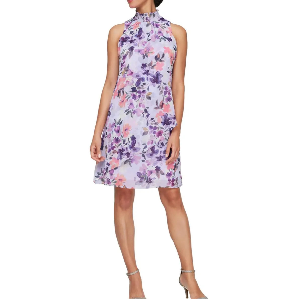Chiffon Smock Neck Shift Dress