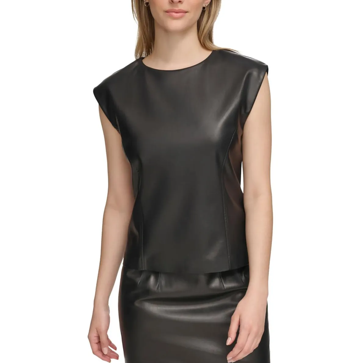 Faux Leather Cap Sleeve Shell