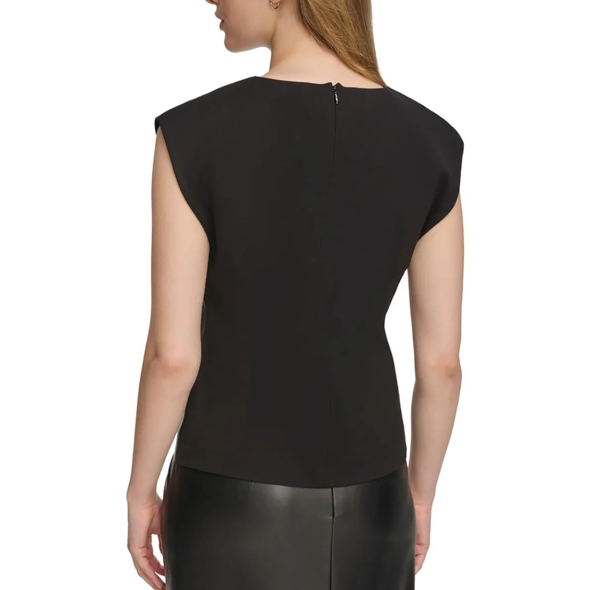 Faux Leather Cap Sleeve Shell