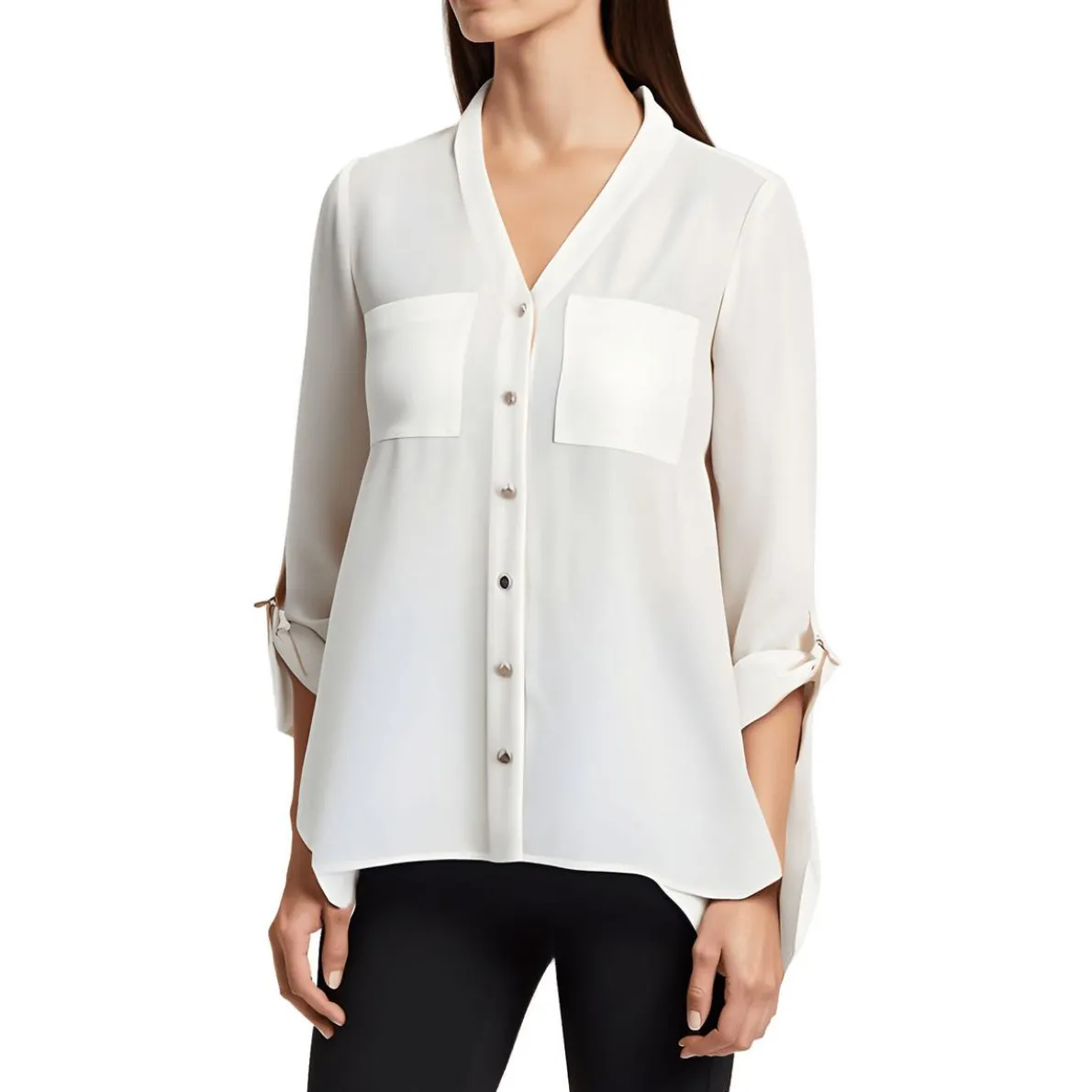 Pocket Chiffon Button-Down Top