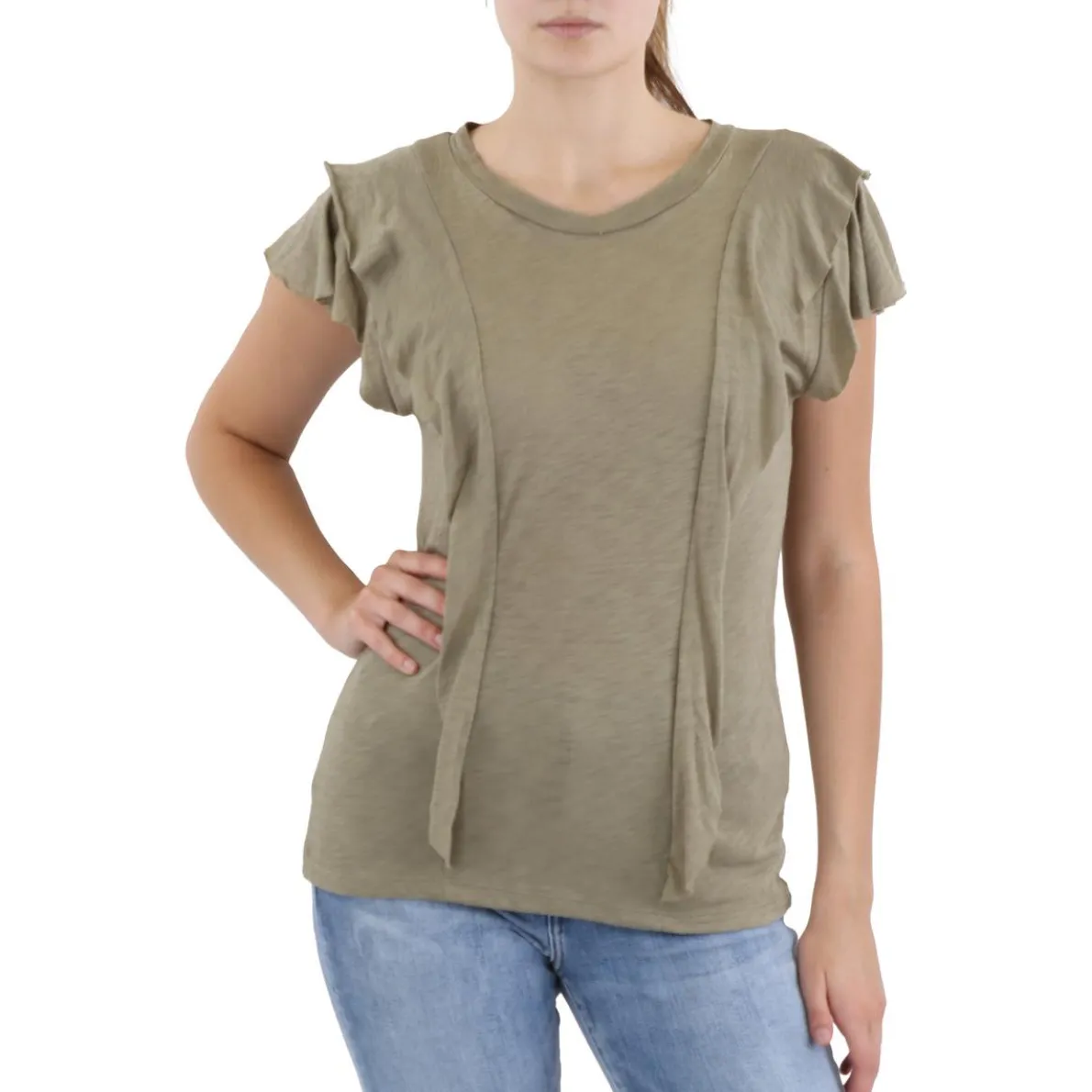 Crewneck Cap Sleeves Pullover Top