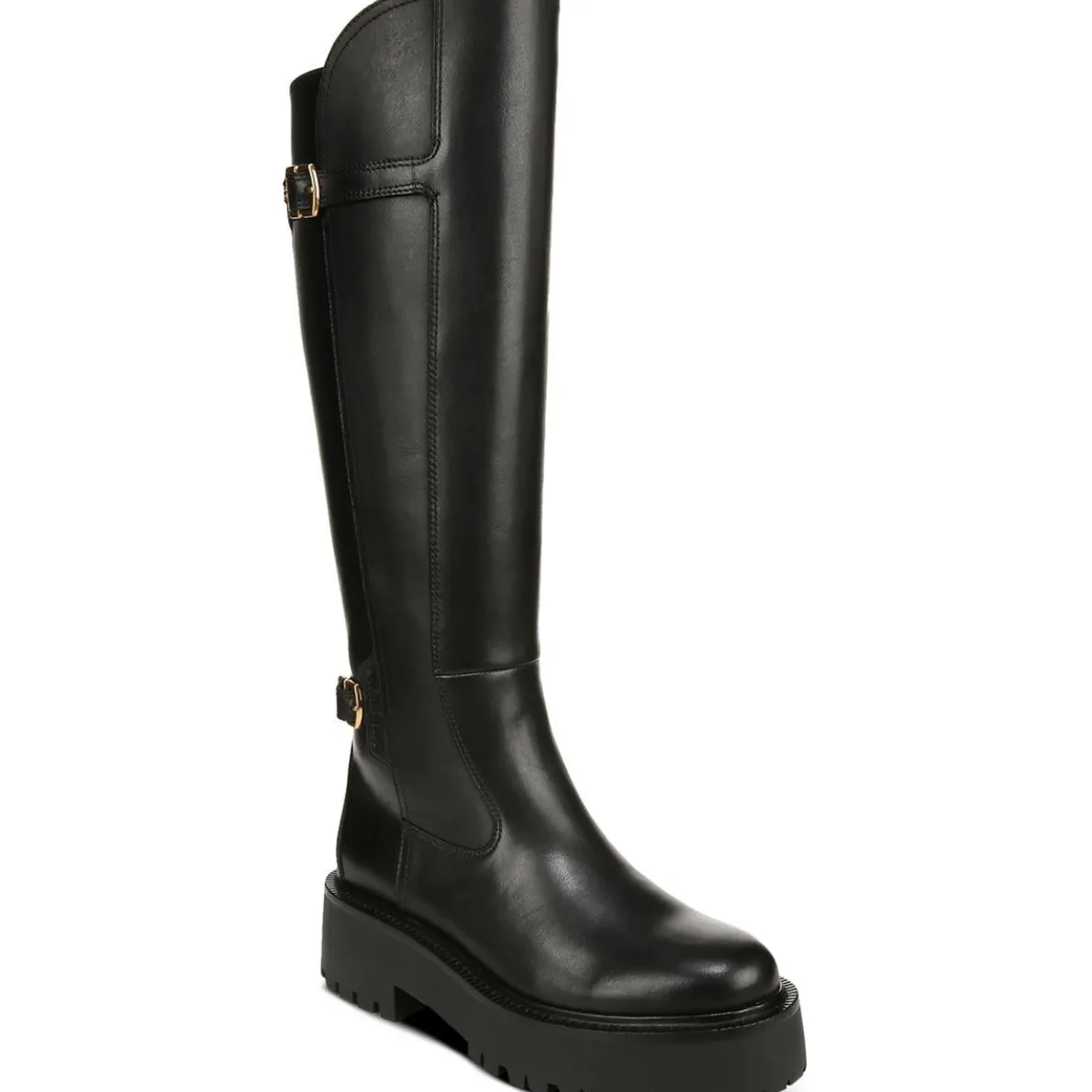 Leather Block Heel Knee-High Boots