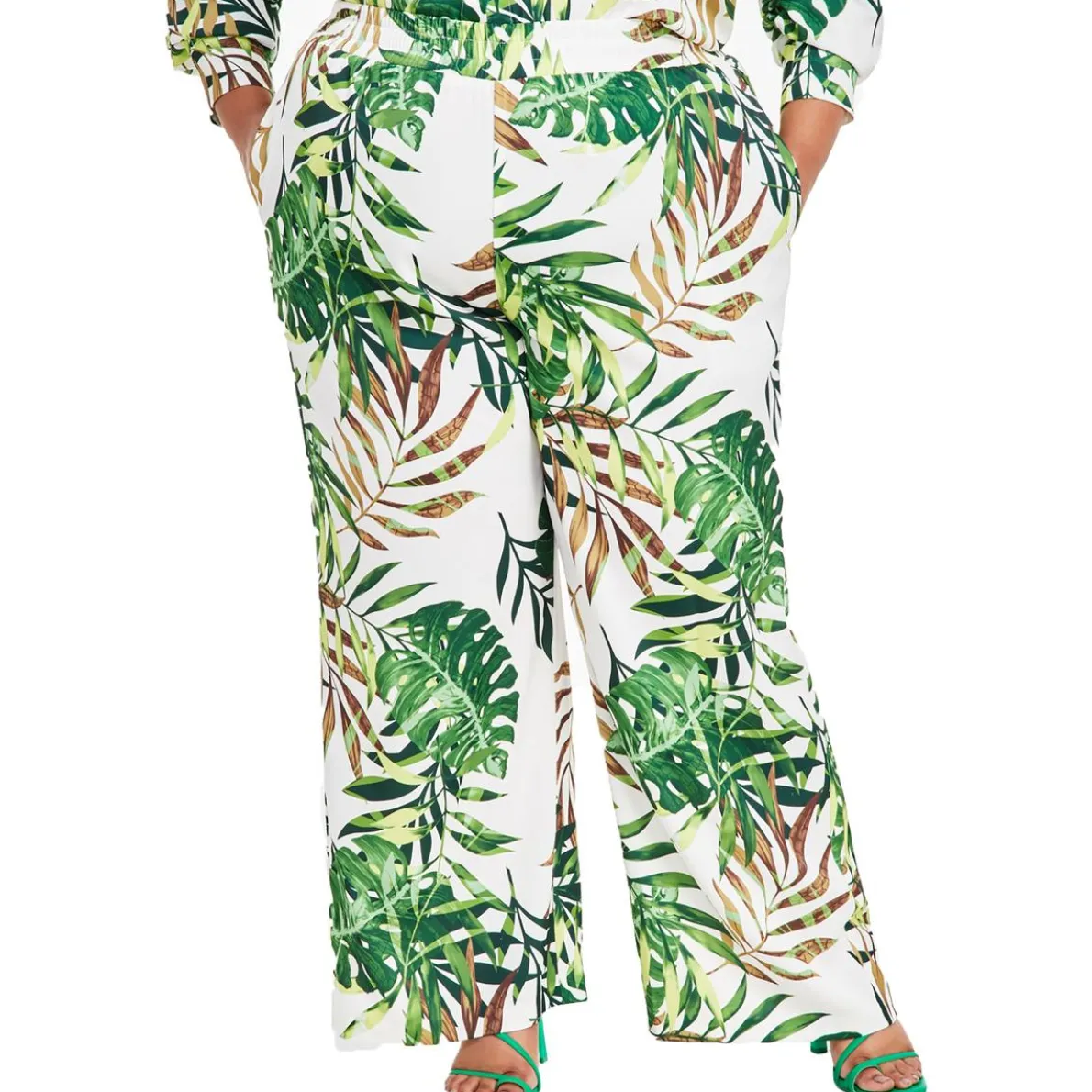 Plus Tropical Print Pull On Wide Leg Pants