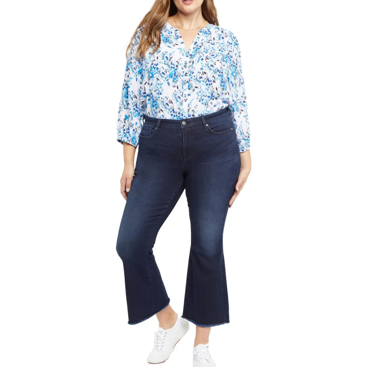 Plus Ava Daring Frayed Hem Denim Flared Jeans