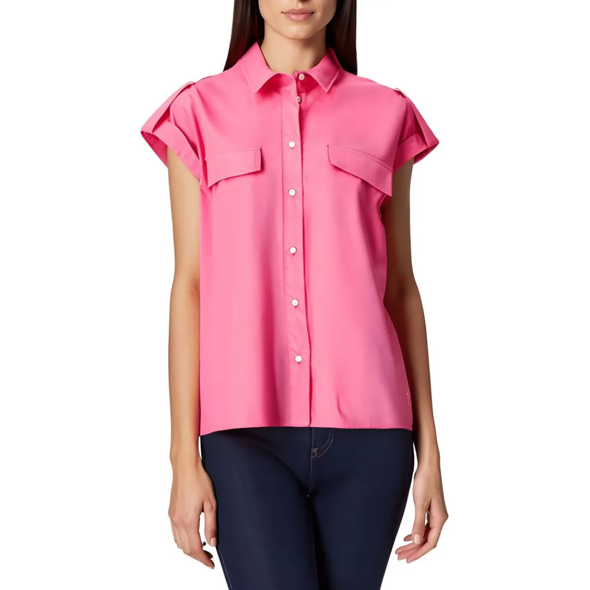 Utility Top Collar Cotton Button-Down Top