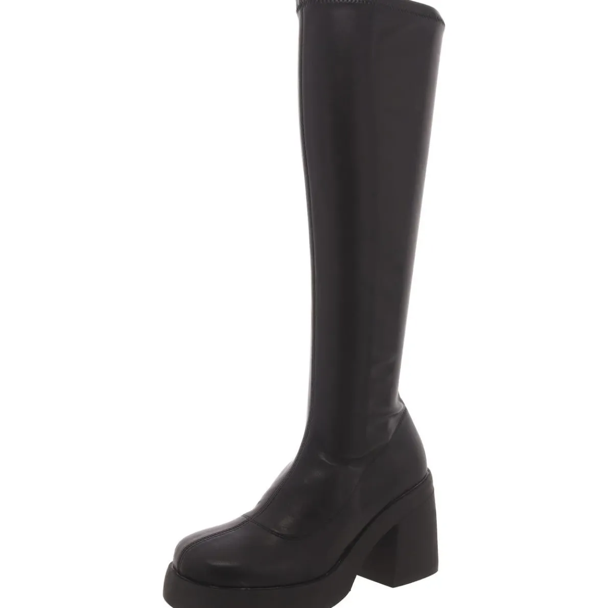 Faux Leather Pull On Mid-Calf Boots