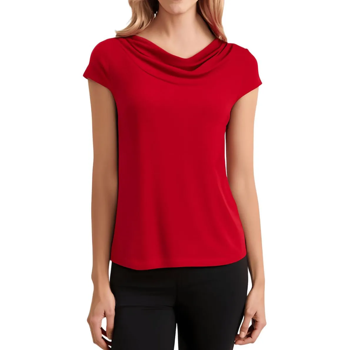 Drapey Neckline Shirred Pullover Top