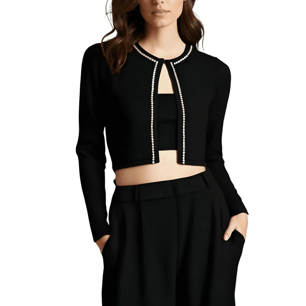 Embellished Knit Crop Sweater