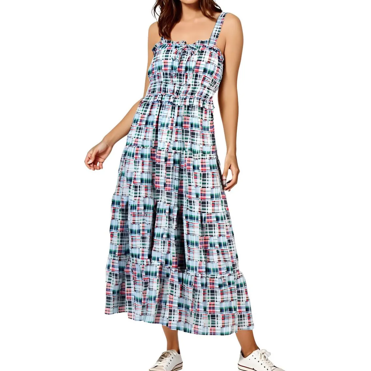 Plaid Cotton Midi Dress