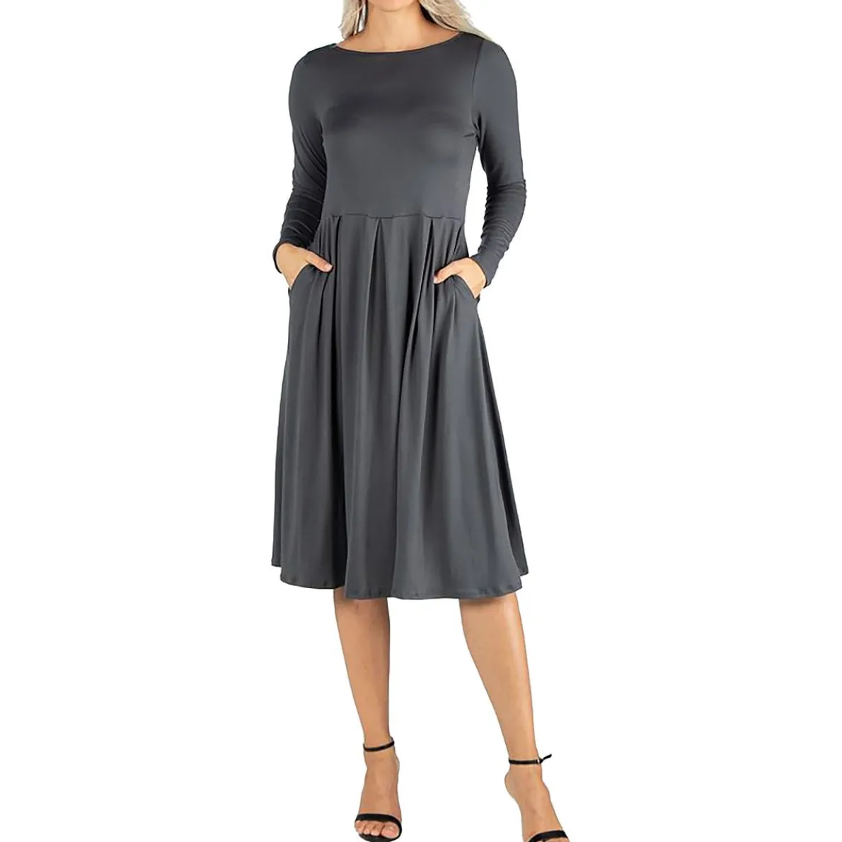 Pleated Office Midi Dress