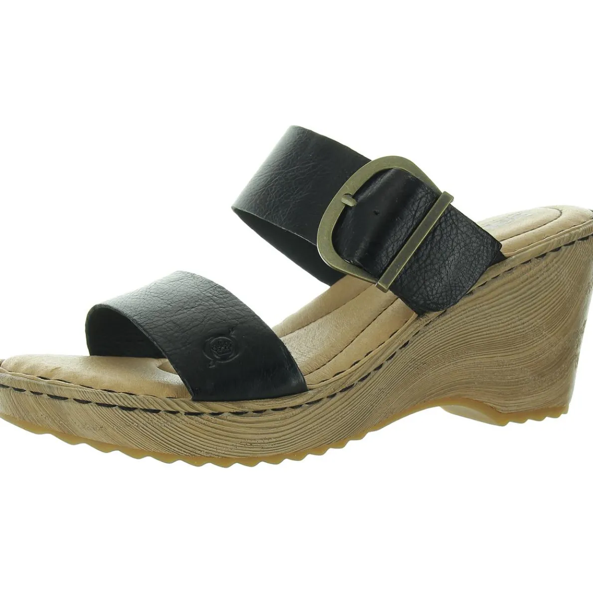 Buckle Leather Wedge Sandals