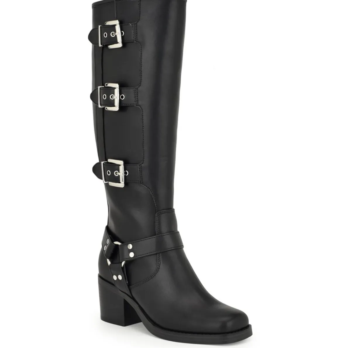 Buckle Faux Leather Knee-High Boots