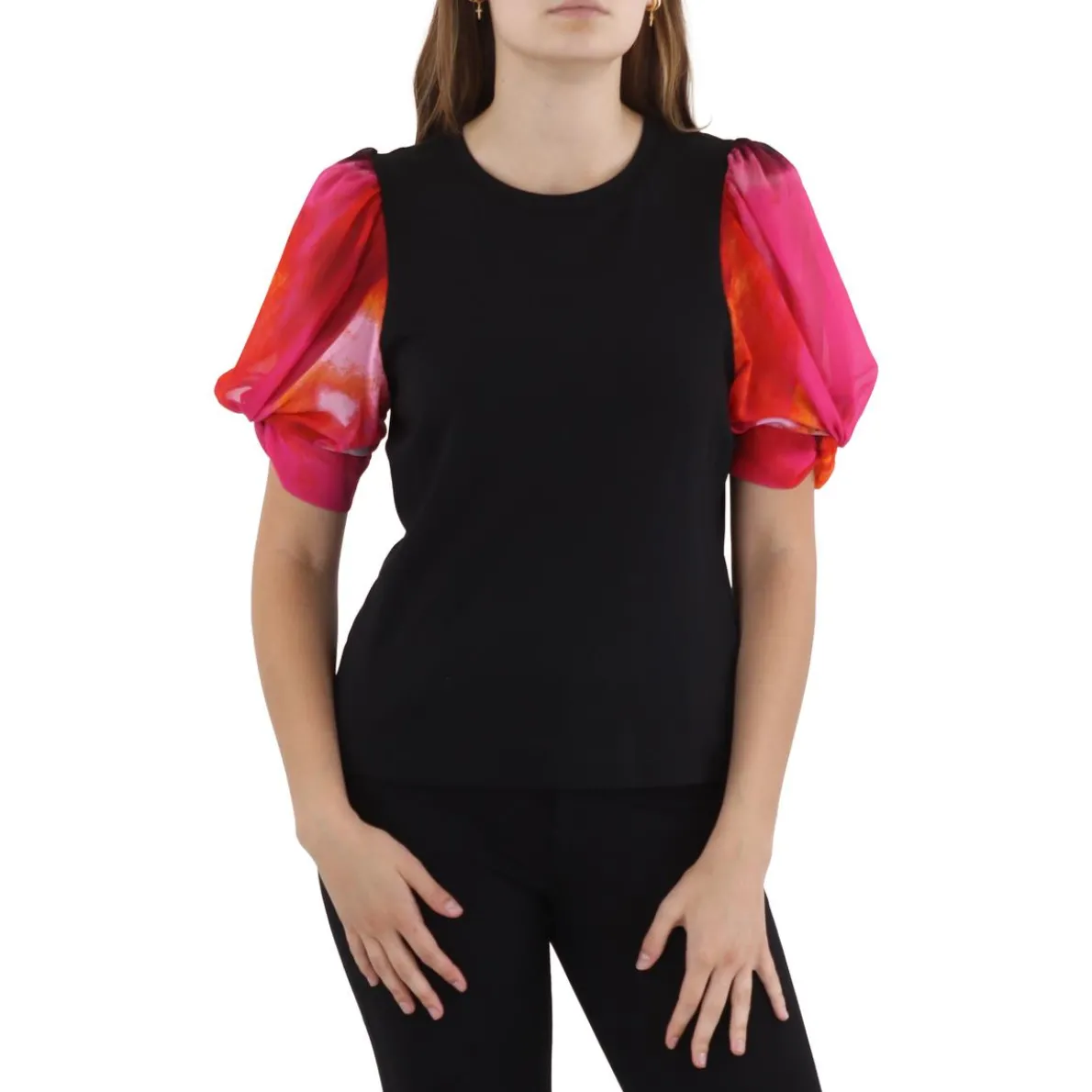 Mixed Media Metallic Pullover Top