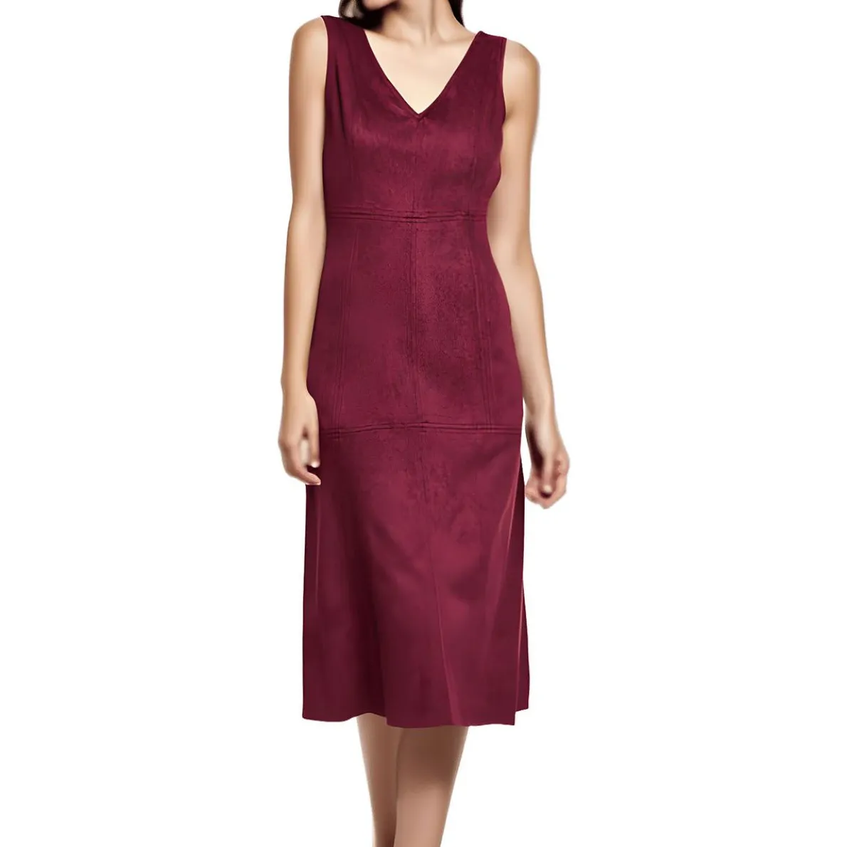 Petites Corset Seamed Faux Suede Fit & Flare Dress