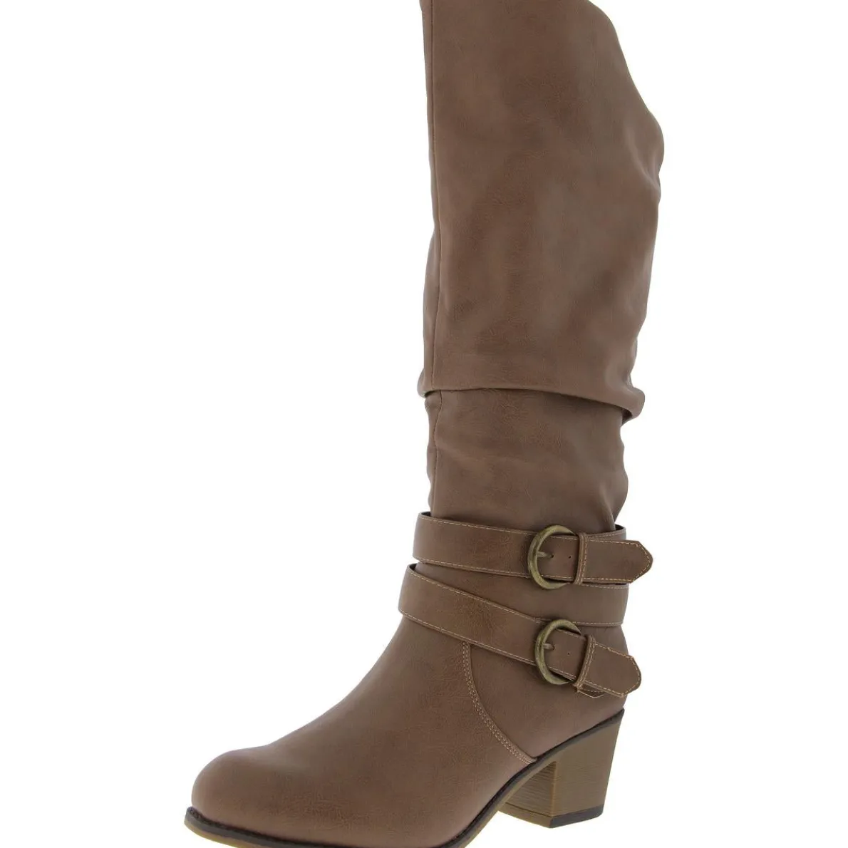 Buckle Faux Leather Knee-High Boots