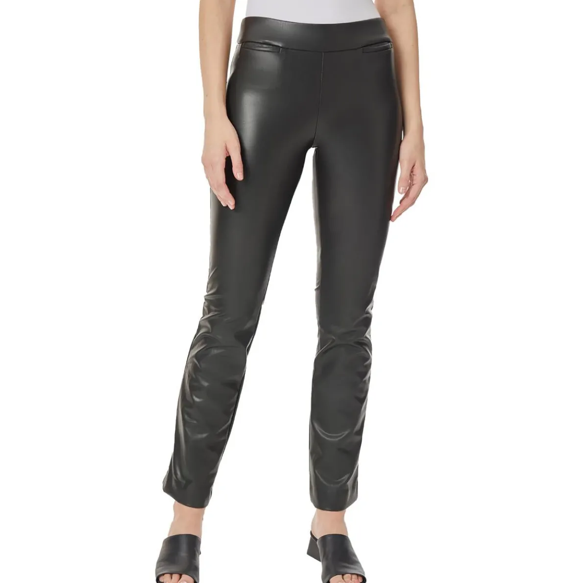 Faux Leather Pull On Bootcut Pants
