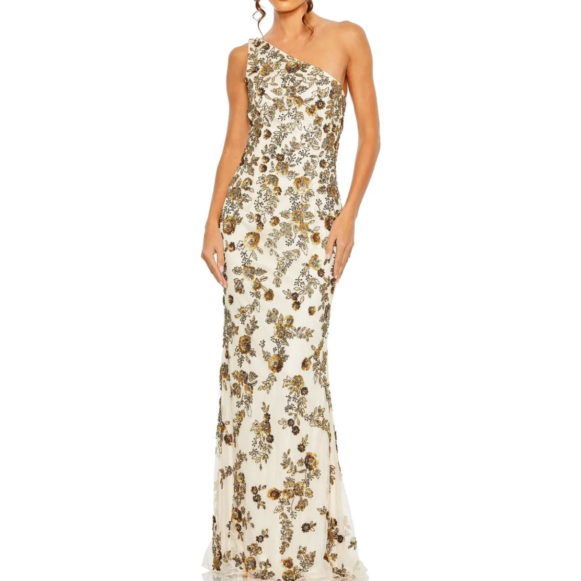 Embellished One Shoulder Evening Dress