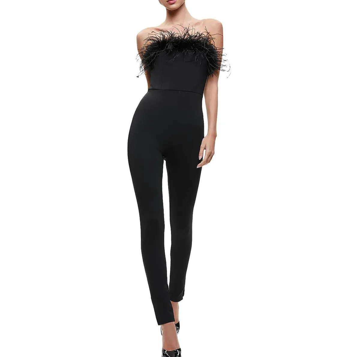 Feathered Trim Off-Shoulder Jumpsuit