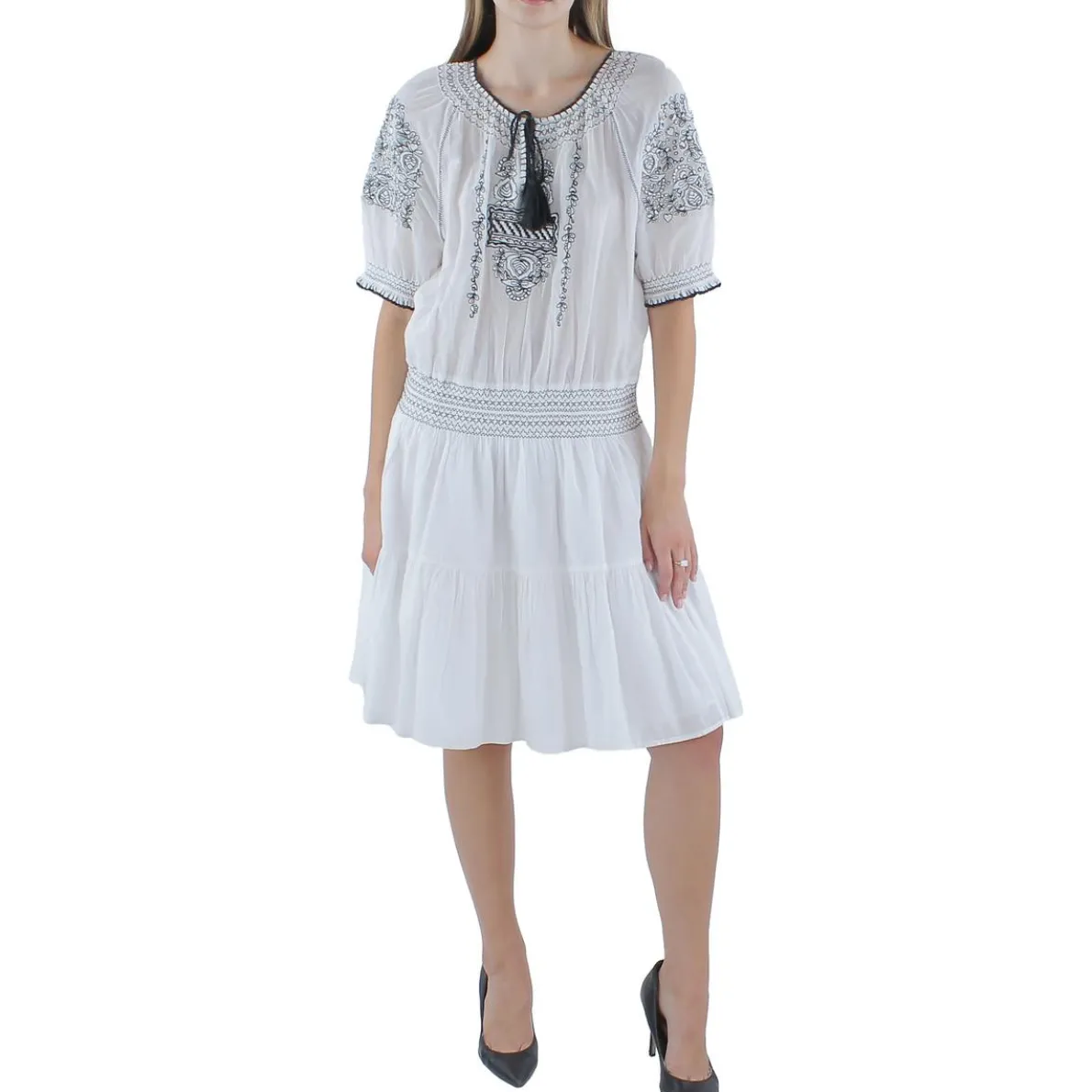 Embroidered Smocked Tunic Dress