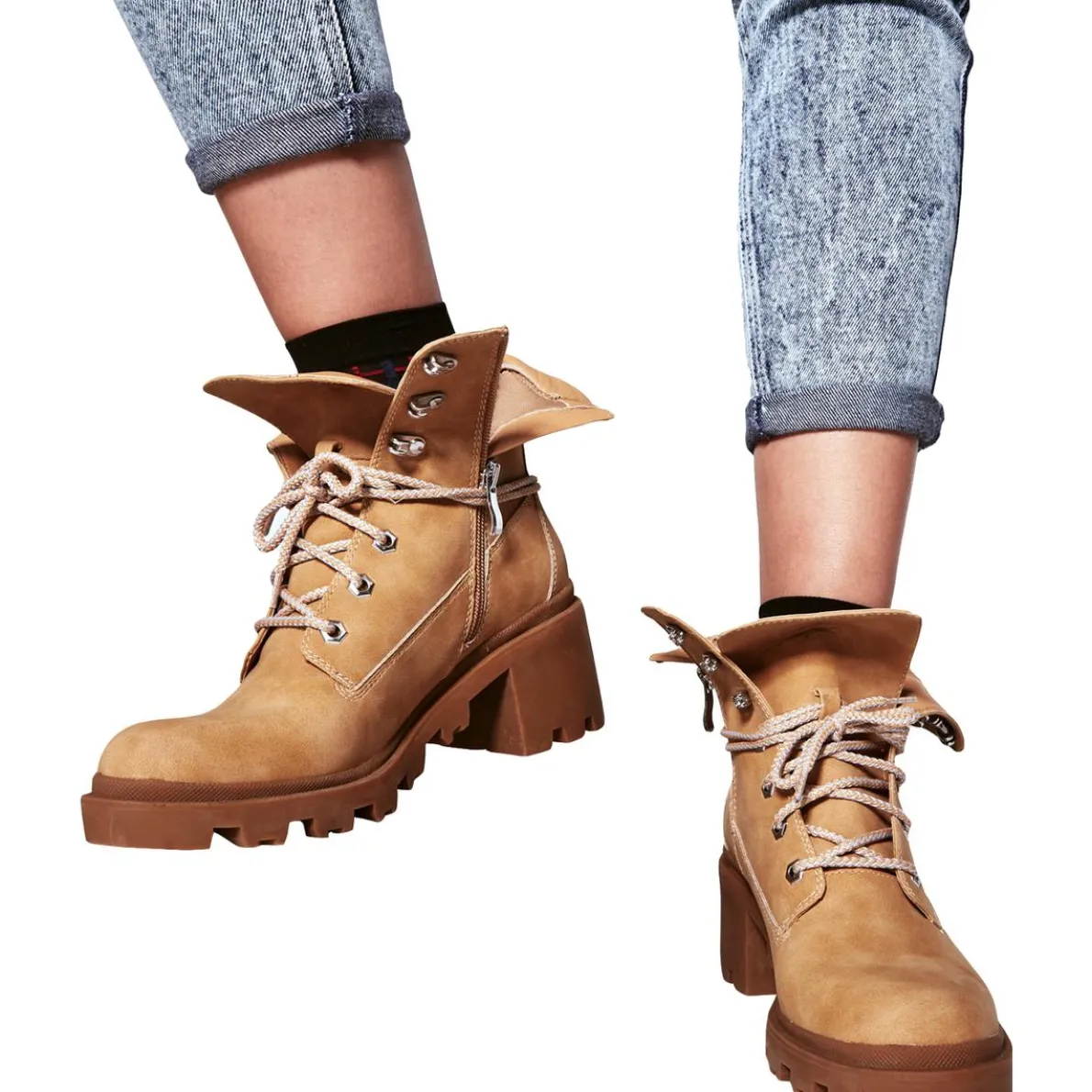 Dillan Faux Leather Heels Combat Boots