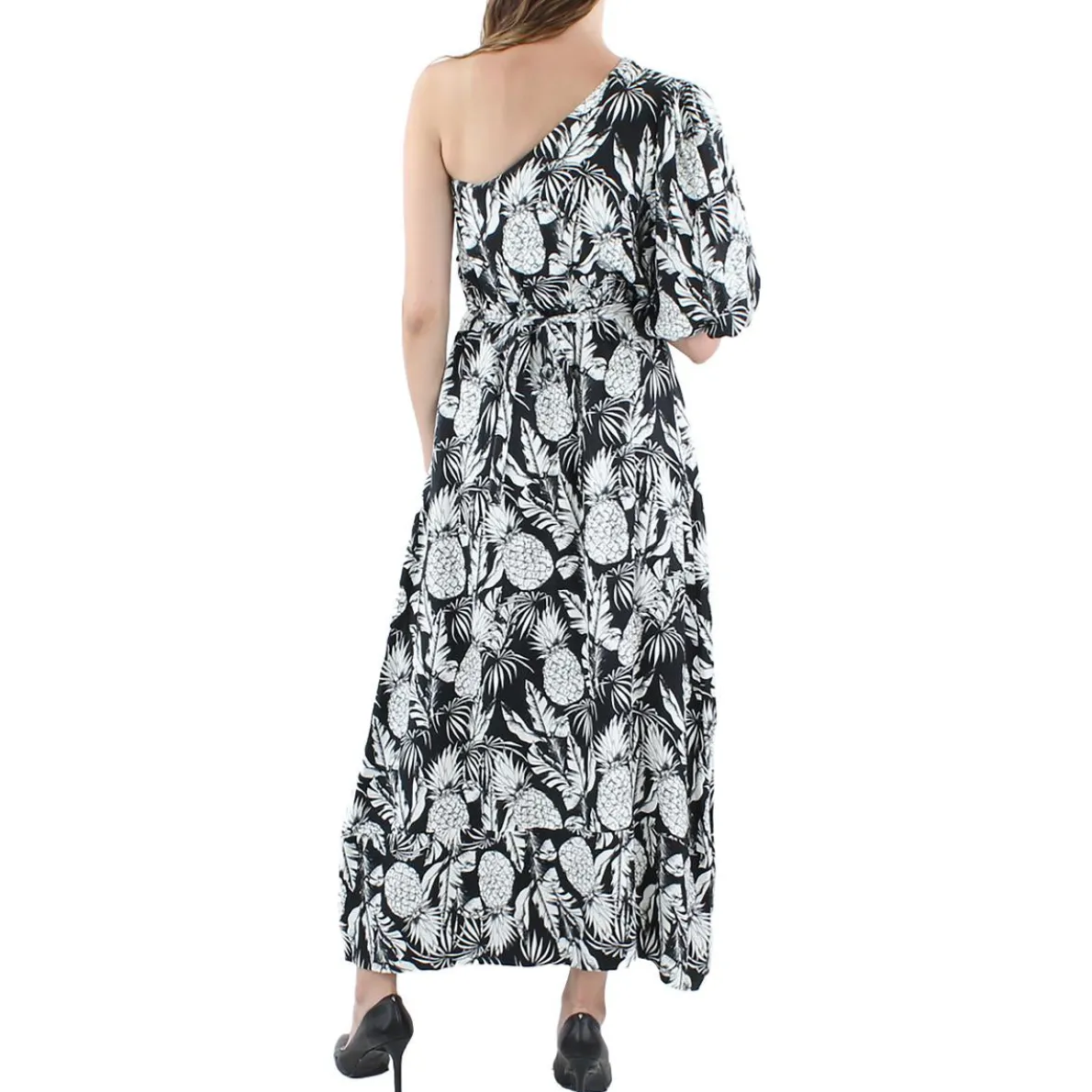 Pineapple Linen Blend One Shoulder Maxi Dress