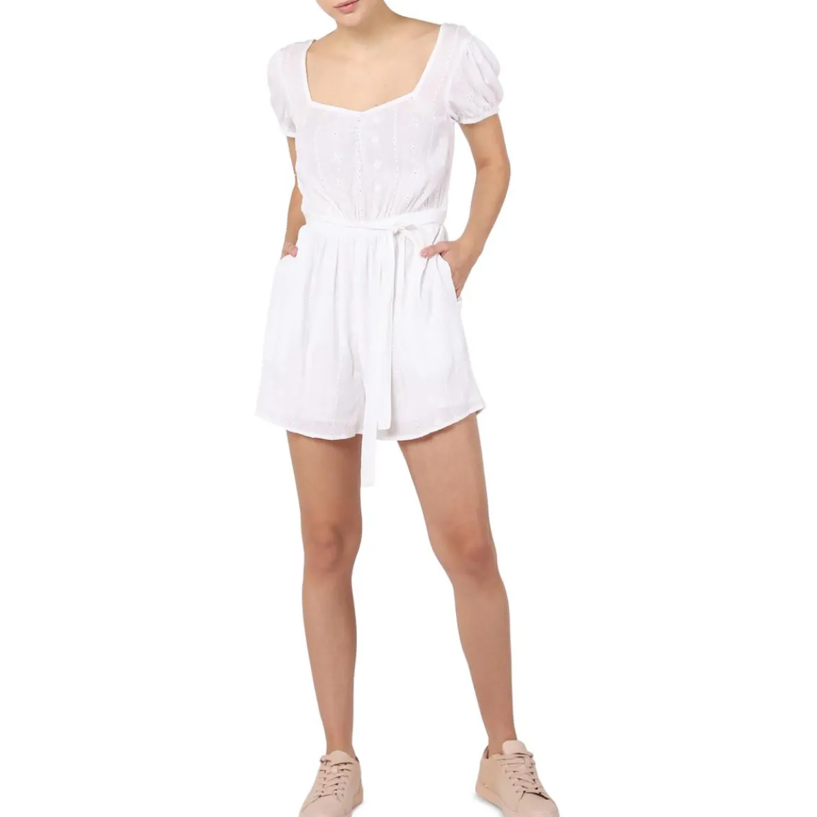 Belted Eyelet Romper