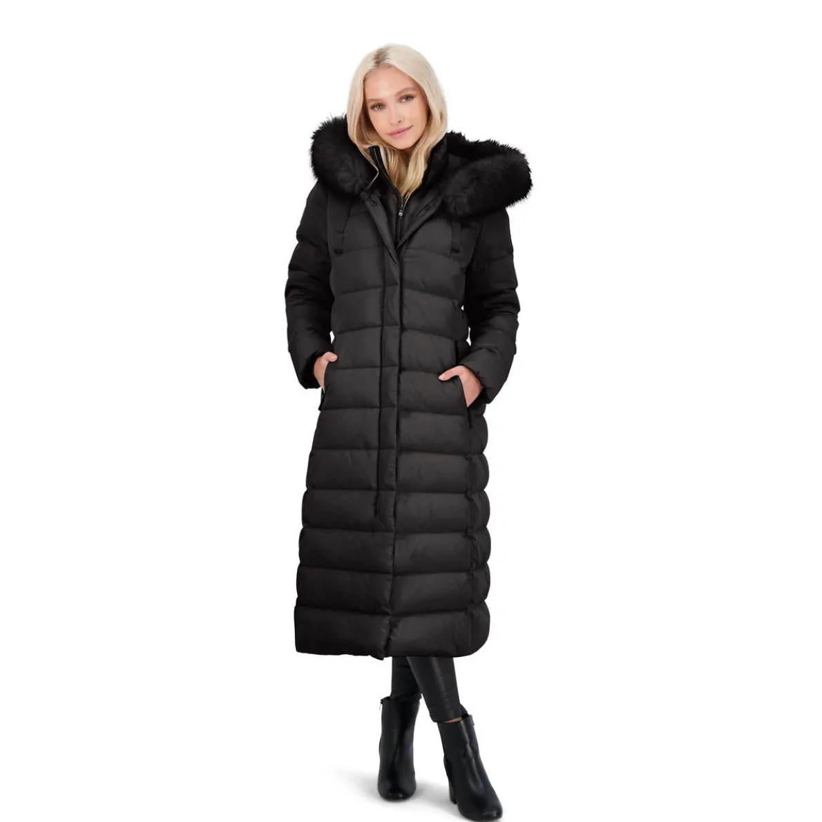 Nellie Long Coat for Women-Insulated Jacket with Removable Faux Fur Trim