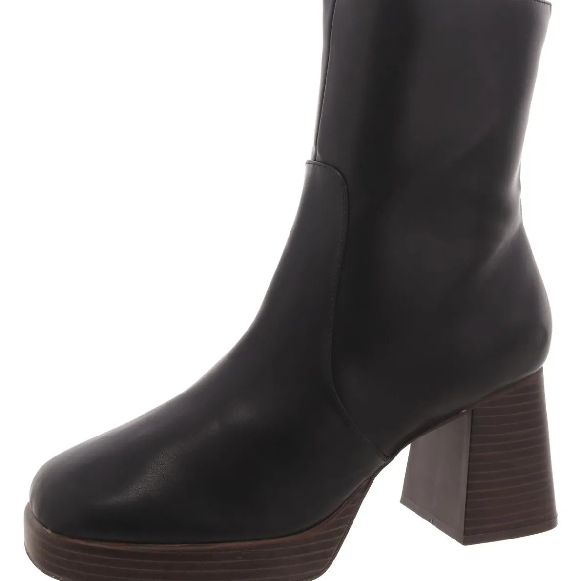 Faux Leather Solid Ankle Boots