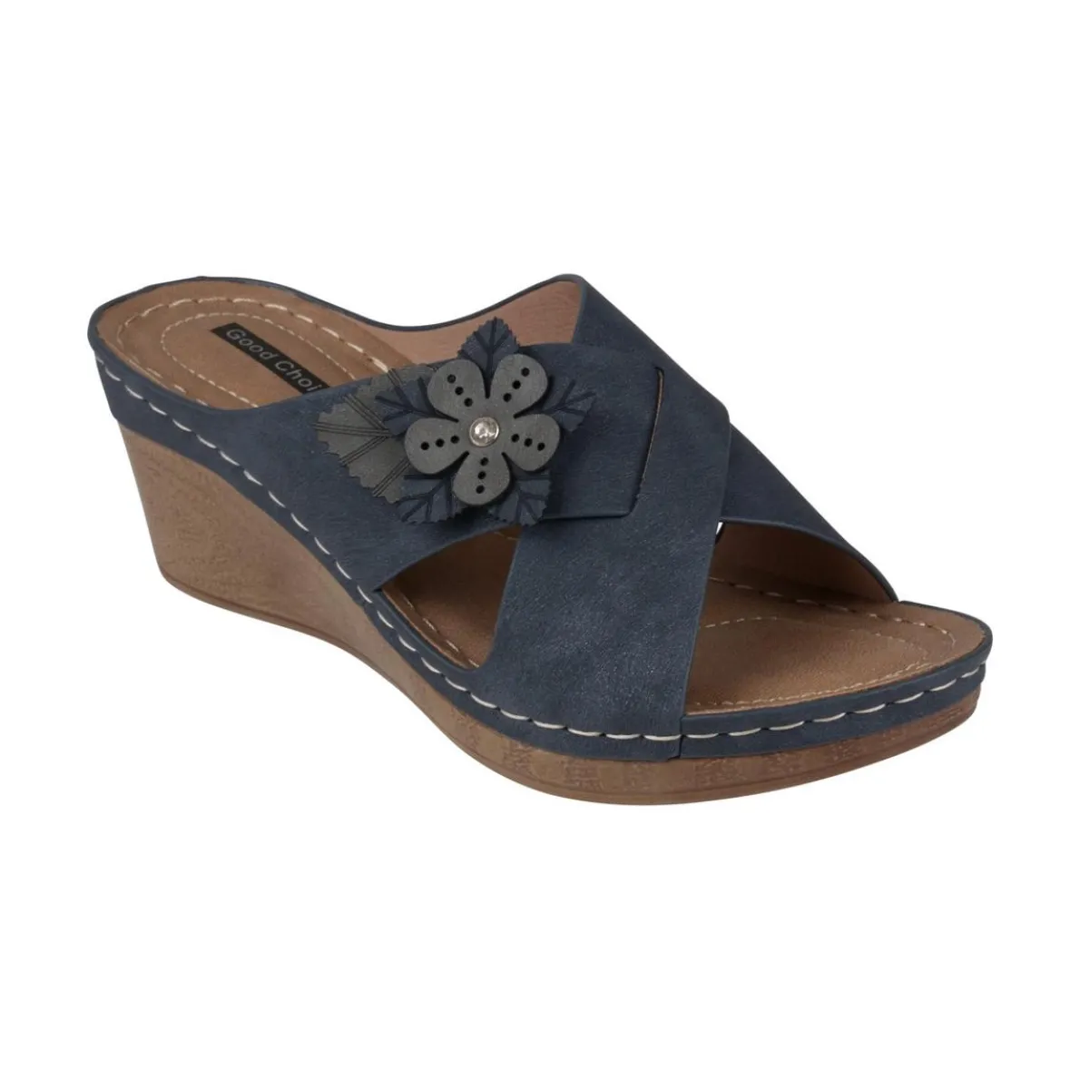 Selly Criss-Cross Front Slip On Wedge Sandals