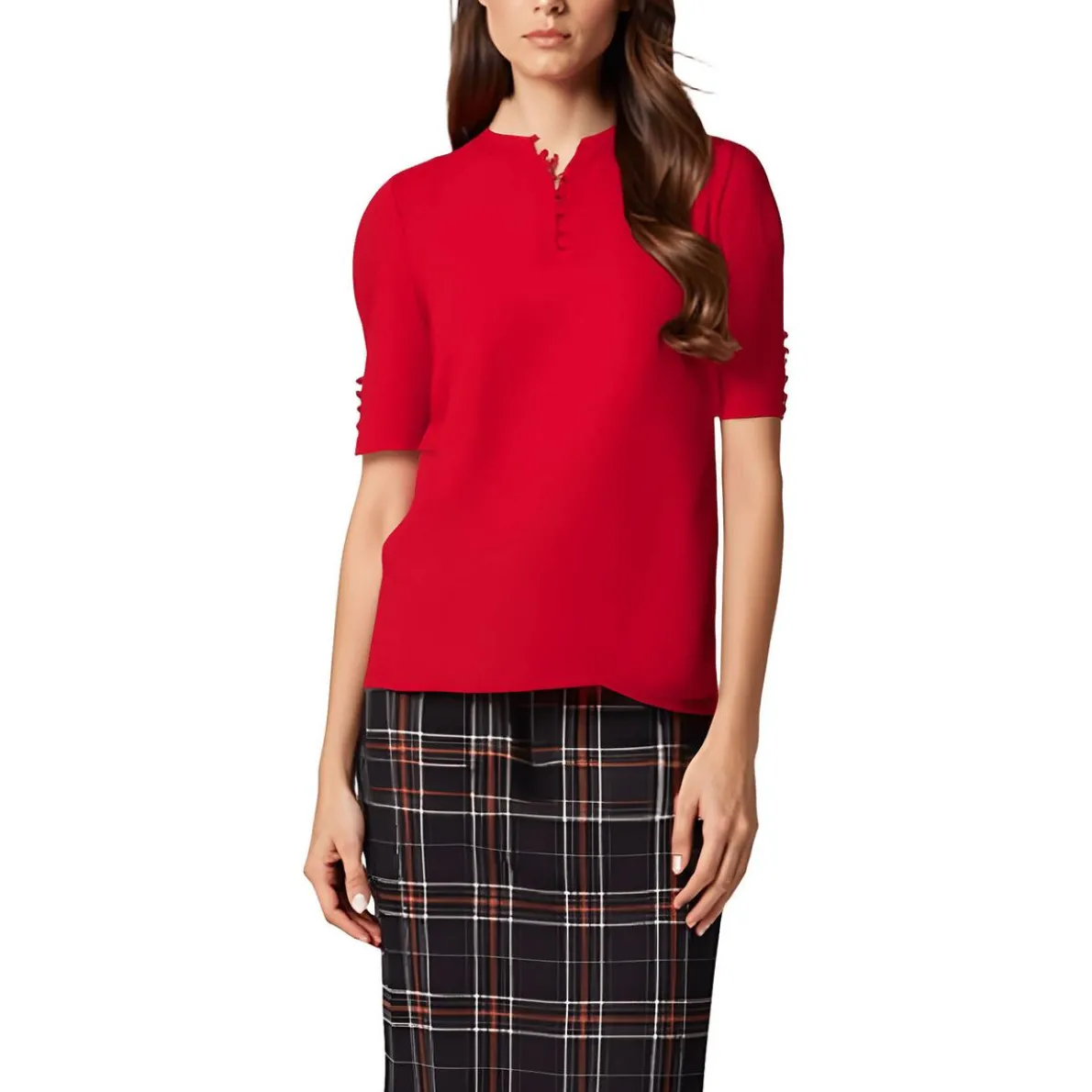 Petites Button Chiffon Blouse