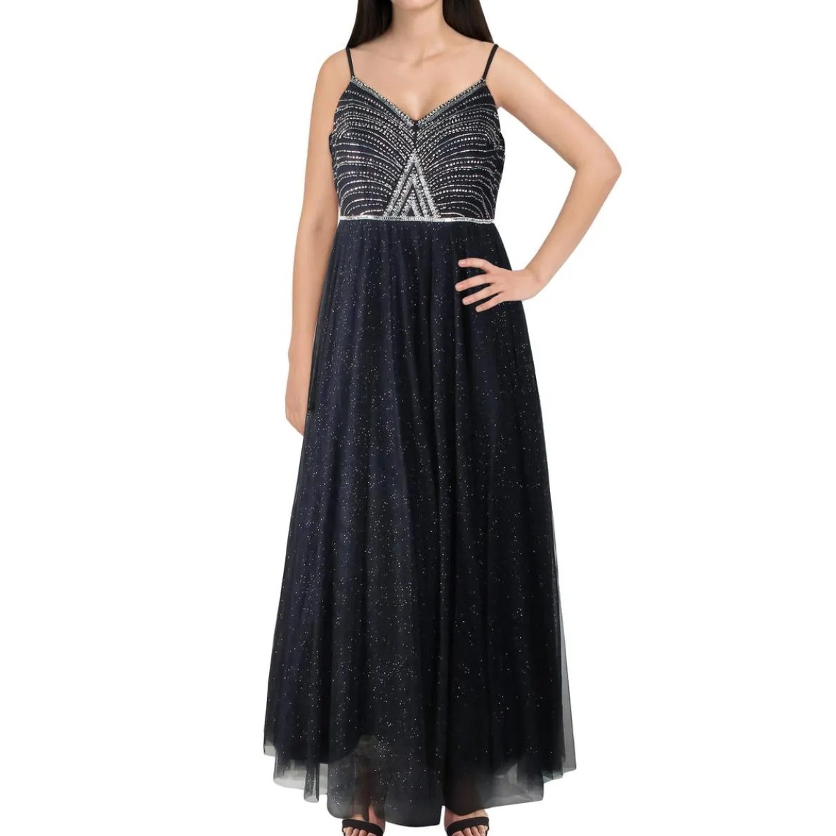 Plus Rhinestone Tulle Formal Dress