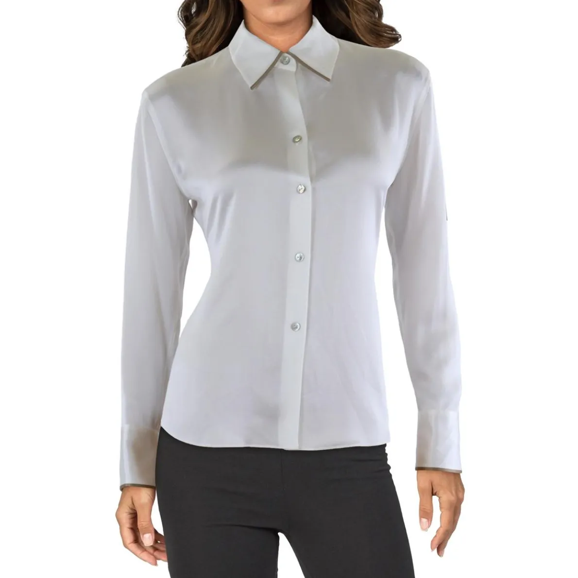 Long Sleeve Contrast Trim Button-Down Top