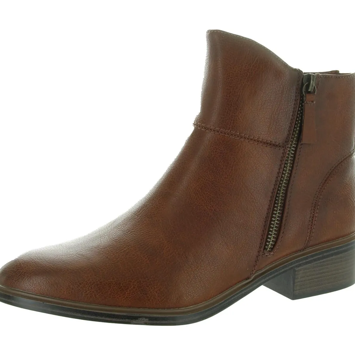 Alona Double Zipper Faux Leather Ankle Boots