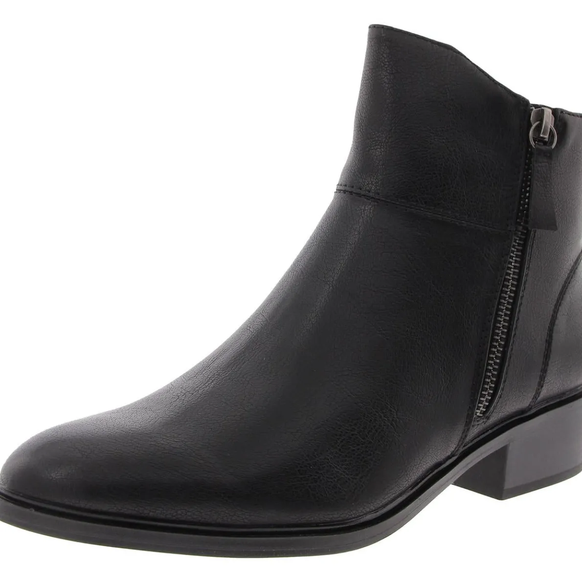 Alona Double Zipper Faux Leather Ankle Boots
