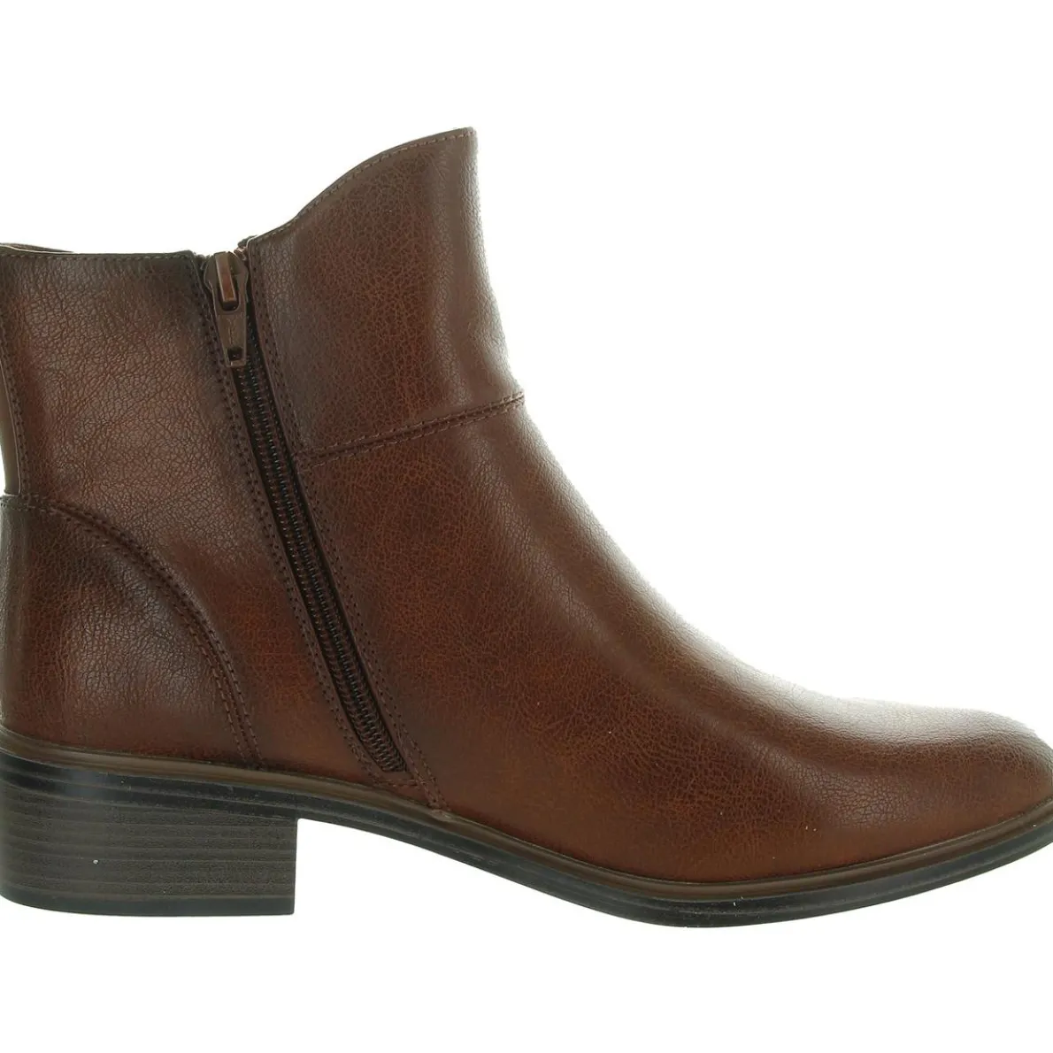 Alona Double Zipper Faux Leather Ankle Boots