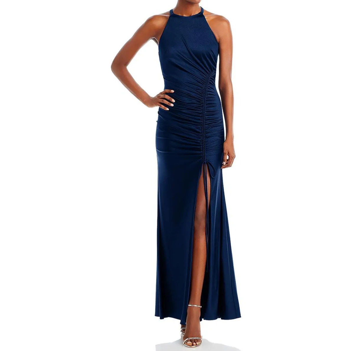 Ruched Halter Evening Dress