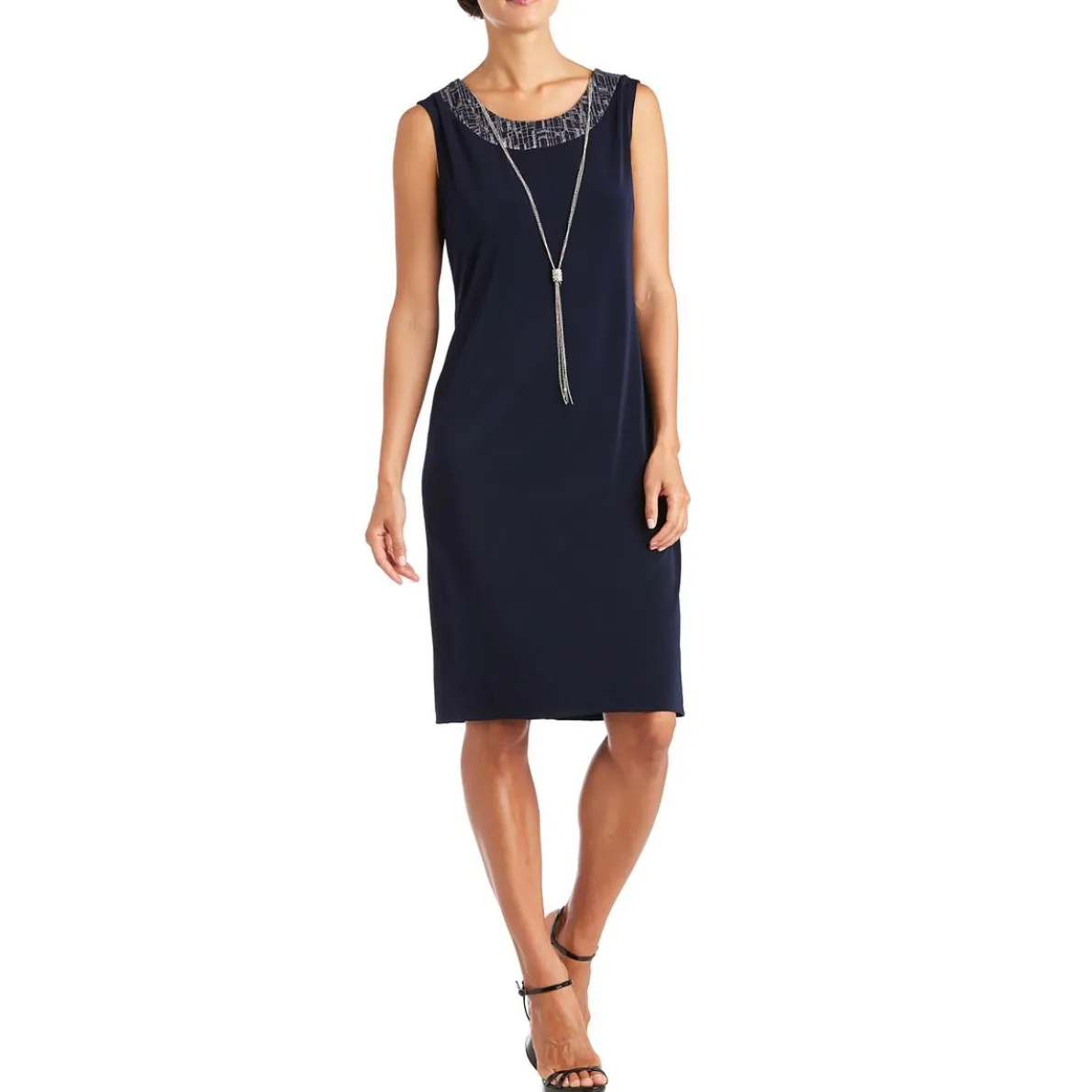 Plus Metallic Knee-Length Shift Dress