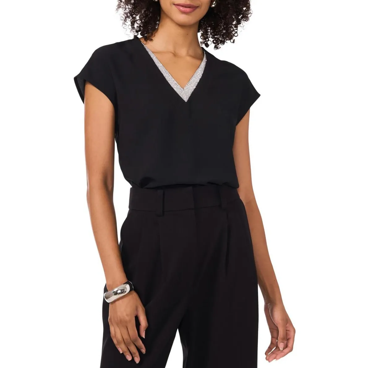 Confetti Ready V-Neck Cap Sleeve Blouse